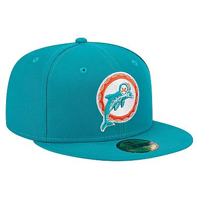 Men's New Era Aqua Miami Dolphins Throwback Main 59FIFTY Fitted Hat