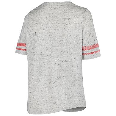 Women's Profile Heather Gray Wisconsin Badgers Plus Size Striped Lace-Up T-Shirt