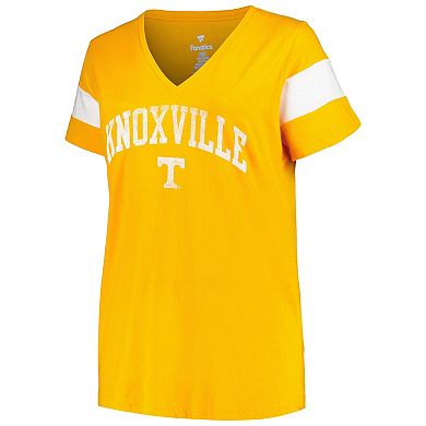 Women's Profile Heather Tennessee Orange Tennessee Volunteers Plus Size Arched City Sleeve Stripe V-Neck T-Shirt