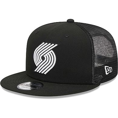 Men's New Era Black Portland Trail Blazers Evergreen 9FIFTY Trucker Snapback Hat
