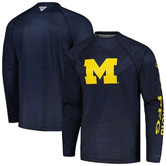 Men's Columbia Navy Michigan Wolverines PFG Terminal Tackle Omni-Shade Raglan Long Sleeve T-Shirt