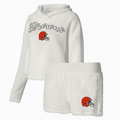 Women's Concepts Sport  White Cleveland Browns Fluffy Pullover Sweatshirt & Shorts Sleep Set