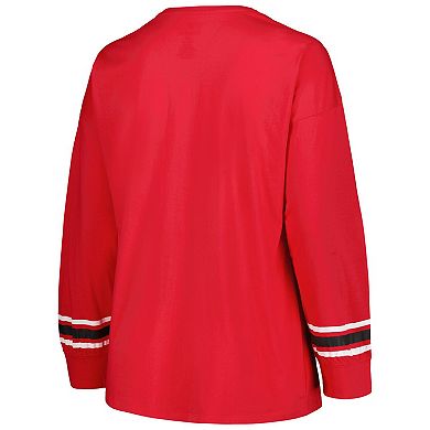 Women's Profile Red Wisconsin Badgers Plus Size Triple Script Scoop Neck Long Sleeve T-Shirt