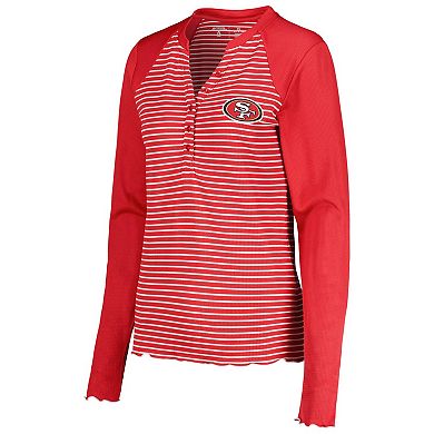 Women's Antigua Scarlet San Francisco 49ers Maverick Waffle Henley Long Sleeve T-Shirt