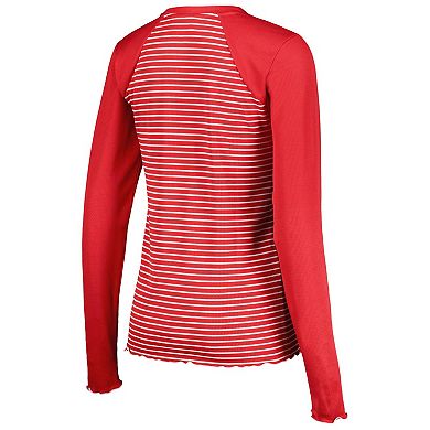 Women's Antigua Scarlet San Francisco 49ers Maverick Waffle Henley Long Sleeve T-Shirt