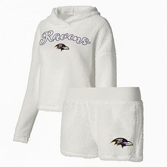 Women's Concepts Sport White Baltimore Ravens Fluffy Pullover Sweatshirt & Shorts Sleep Set