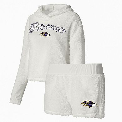 Women's Concepts Sport White Baltimore Ravens Fluffy Pullover Sweatshirt & Shorts Sleep Set