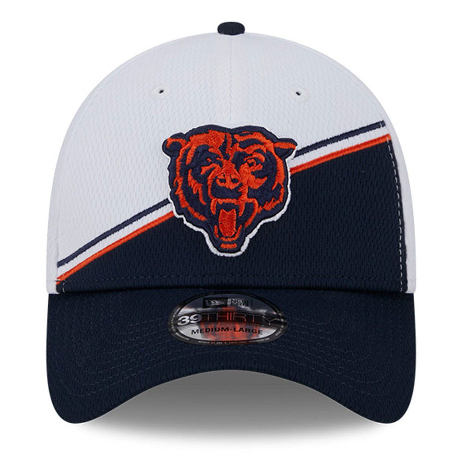 Men's New Era White/Navy Chicago Bears 2023 Sideline 39THIRTY Flex Hat