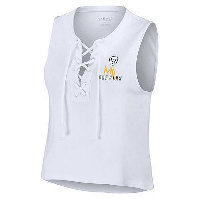 Women's WEAR by Erin Andrews White Milwaukee Brewers Lace-Up Tank Top