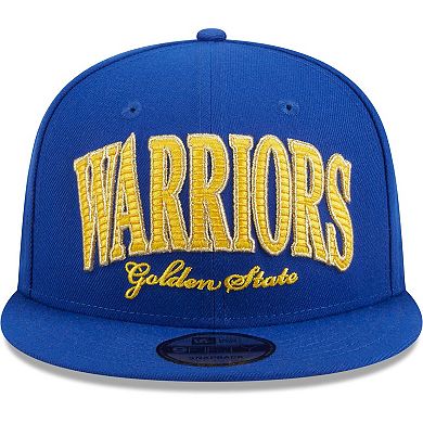 Men's New Era Royal Golden State Warriors Golden Tall Text 9FIFTY Snapback Hat