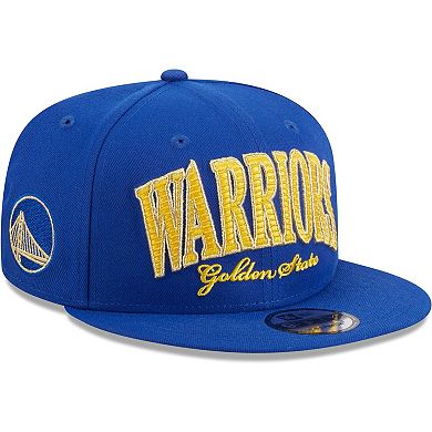 Men's New Era Royal Golden State Warriors Golden Tall Text 9FIFTY Snapback Hat