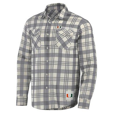 Men's Darius Rucker Collection by Fanatics Gray/Natural Miami Hurricanes Plaid Flannel Long Sleeve Button-Up Shirt