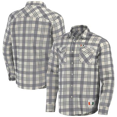 Men's Darius Rucker Collection by Fanatics Gray/Natural Miami Hurricanes Plaid Flannel Long Sleeve Button-Up Shirt