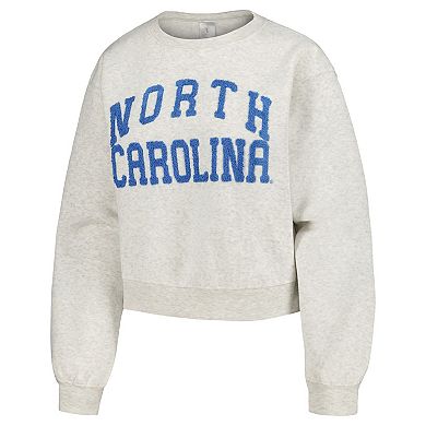 Women's ZooZatz Oatmeal North Carolina Tar Heels Core Chenille Cropped Pullover Sweatshirt