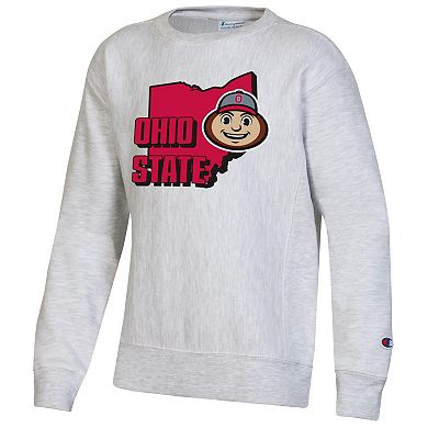Youth Champion Heather Gray Ohio State Buckeyes Reverse Weave Pullover Sweatshirt