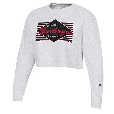 Women's Champion Heather Gray Ohio State Buckeyes Reverse WeaveÂ Cropped Pullover Sweatshirt