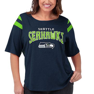 Women's G-III 4Her by Carl Banks Navy Seattle Seahawks Plus Size Linebacker Short Sleeve T-Shirt