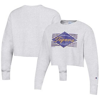 Women's Champion Heather Gray LSU Tigers Reverse WeaveÂ Cropped Pullover Sweatshirt