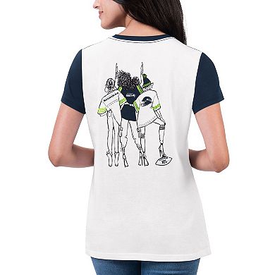 Women's G-III 4Her by Carl Banks White/College Navy Seattle Seahawks Fashion Illustration T-Shirt