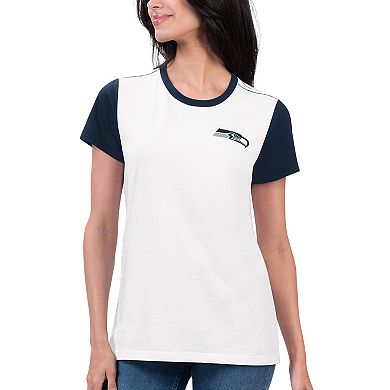 Women's G-III 4Her by Carl Banks White/College Navy Seattle Seahawks Fashion Illustration T-Shirt