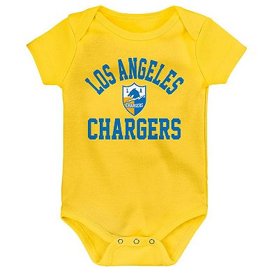 Newborn & Infant Gold/Powder Blue/Heather Gray Los Angeles Chargers Three-Pack Eat, Sleep & Drool Retro Bodysuit Set