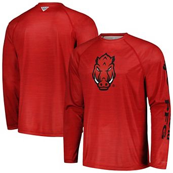 Men's Columbia Cardinal Arkansas Razorbacks PFG Terminal Tackle Omni-Shade Raglan Long Sleeve T-Shirt