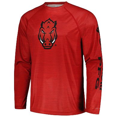 Men's Columbia Cardinal Arkansas Razorbacks PFG Terminal Tackle Omni-Shade Raglan Long Sleeve T-Shirt