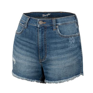 Women's Colosseum x Wrangler Blue Notre Dame Fighting Irish Retro High Rise Cut-Off Shorts