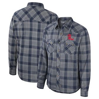 Men's Colosseum x Wrangler Navy Ole Miss Rebels Plaid Western Long Sleeve Snap-Up Shirt