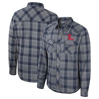 Men's Colosseum x Wrangler Navy Ole Miss Rebels Plaid Western Long Sleeve Snap-Up Shirt