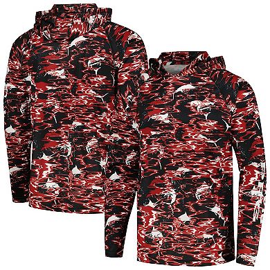 Men's Columbia Black Arkansas Razorbacks PFG Terminal Tackle Omni-Shade Rippled Long Sleeve Hooded T-Shirt