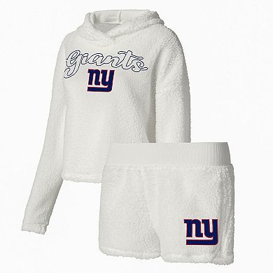 Women's Concepts Sport White New York Giants Fluffy Pullover Sweatshirt & Shorts Sleep Set