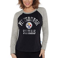 Pittsburgh Steelers Womens Black Fight Song Cropped Crew LS Tee