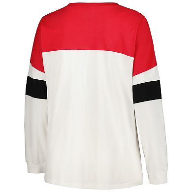 Women's Profile White Ohio State Buckeyes Plus Size Colorblock Lace-Up Long Sleeve T-Shirt