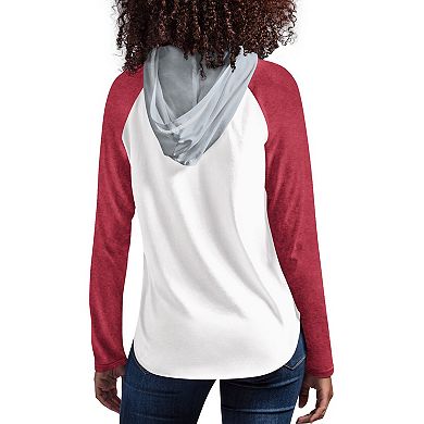 Women's G-III 4Her by Carl Banks White/Crimson Alabama Crimson Tide From the Sideline Raglan Long Sleeve Hoodie T-Shirt