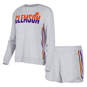 Women's Concepts Sport Gray Clemson Tigers Cedar Tri-Blend Long Sleeve T-Shirt & Shorts Sleep Set