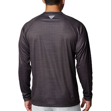 Men's Columbia Heather Charcoal Nebraska Huskers PFG Terminal Tackle Omni-Shade Raglan Long Sleeve T-Shirt