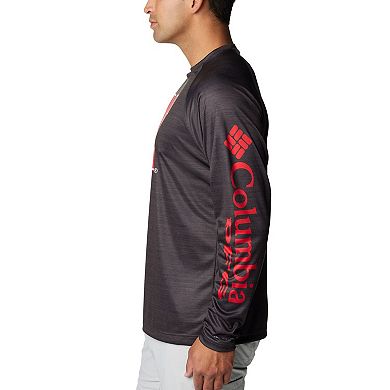 Men's Columbia Heather Charcoal Nebraska Huskers PFG Terminal Tackle Omni-Shade Raglan Long Sleeve T-Shirt