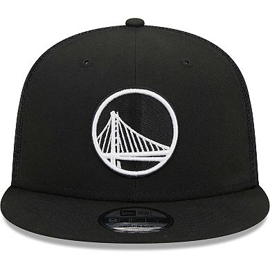 Men's New Era Black Golden State Warriors Evergreen 9FIFTY Trucker Snapback Hat