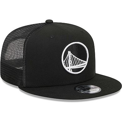 Men's New Era Black Golden State Warriors Evergreen 9FIFTY Trucker Snapback Hat