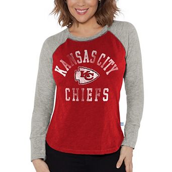 Women's G-III 4Her by Carl Banks Red/Heather Gray Kansas City Chiefs Waffle Knit Raglan Long Sleeve T-Shirt