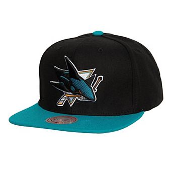 Men's Mitchell & Ness Black/Teal San Jose Sharks Core Team Ground 2.0 Snapback Hat