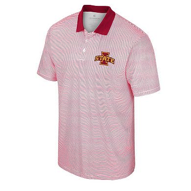 Men's Colosseum White/Cardinal Iowa State Cyclones Print Stripe Polo