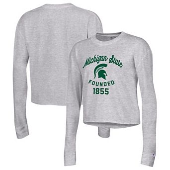 Women's Champion Heather Gray Michigan State Spartans Boyfriend Cropped Long Sleeve T-Shirt
