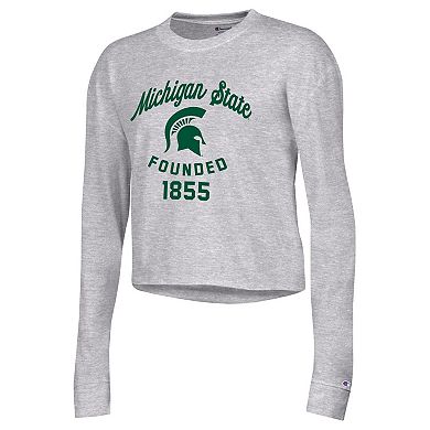 Women's Champion Heather Gray Michigan State Spartans Boyfriend Cropped Long Sleeve T-Shirt
