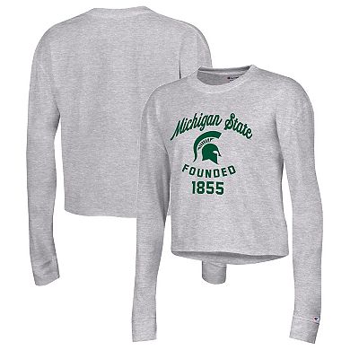 Women's Champion Heather Gray Michigan State Spartans Boyfriend Cropped Long Sleeve T-Shirt
