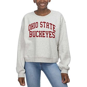 Women's ZooZatz Oatmeal Ohio State Buckeyes Core Chenille Cropped Pullover Sweatshirt