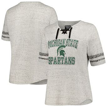 Women's Profile Heather Gray Michigan State Spartans Plus Size Striped Lace-Up T-Shirt