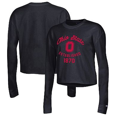 Women's Champion Black Ohio State Buckeyes Boyfriend Cropped Long Sleeve T-Shirt