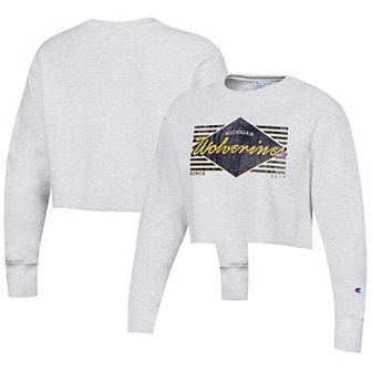 Women's Champion Heather Gray Michigan Wolverines Reverse WeaveÂ Cropped Pullover Sweatshirt
